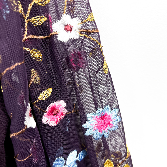 Floral Embroidered Long Sleeve Purple Top - Picture 4 of 7